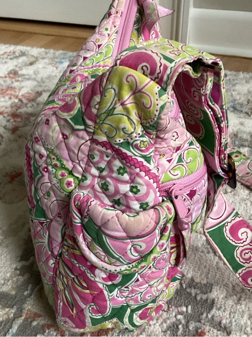Vera Bradley Pink and Green Quilted Paisley Shoulder Bag - Picture 5 of 12